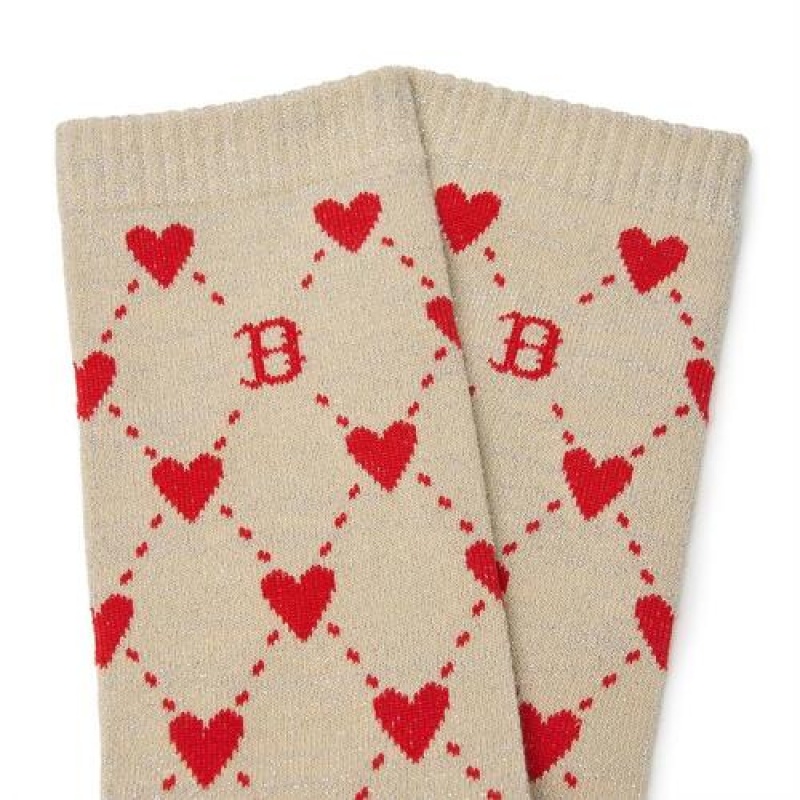 MLB Heart Mid Socks Beige | Australia_MLB67333