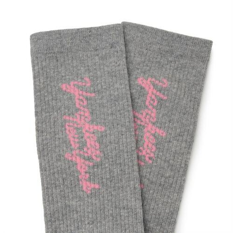 MLB Luxleisure Lettering Mid Socks Grey | Australia_MLB30062