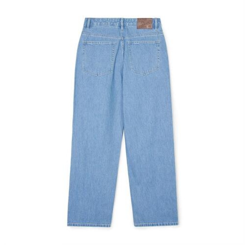 MLB Men`s Basic Medium Logo Wide Denim Pants Bottoms Blue | Australia_MLB77848