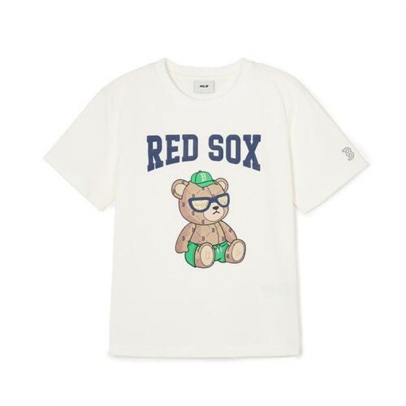 MLB Mono Bear T Shirt Tops White | Australia_MLB50411