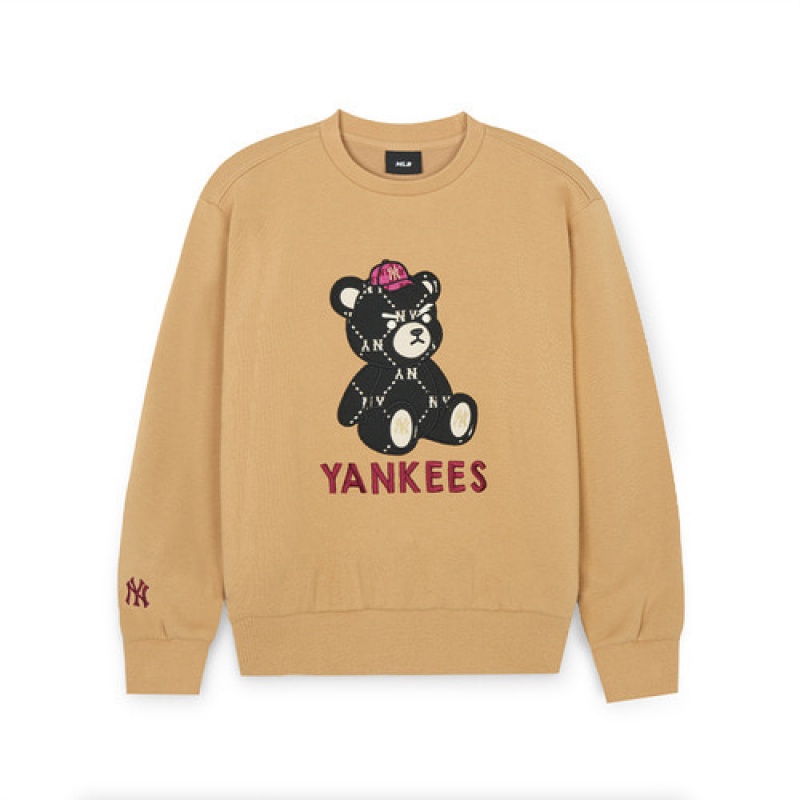 MLB Mono Megabear Sweatshirt Tops Beige | Australia_MLB87306