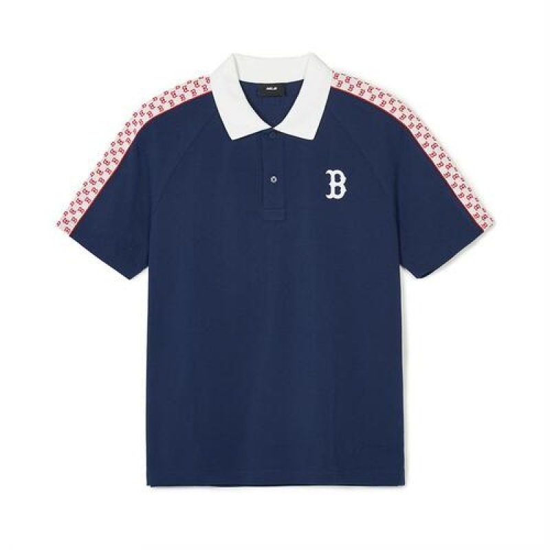 MLB Monogram Polo T Shirts Blue | Australia_MLB13339