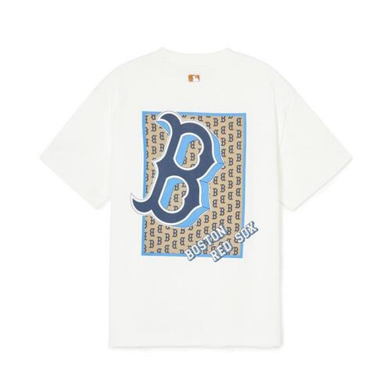 MLB Monotive T Shirt Tops White | Australia_MLB69293