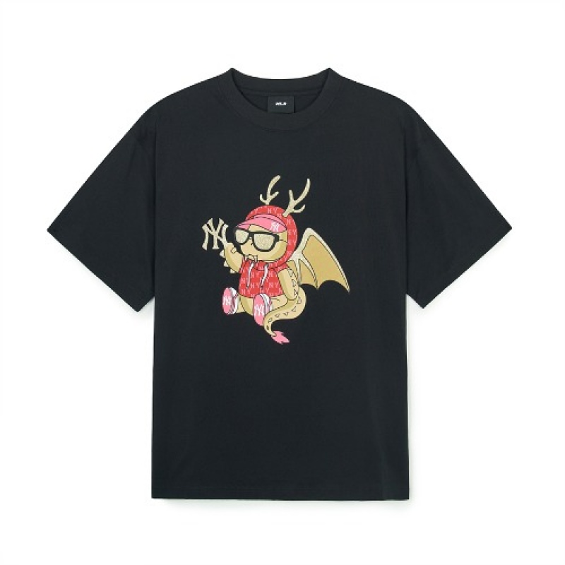 MLB Newyear Dragon Overfit T Shirts Black | Australia_MLB46158