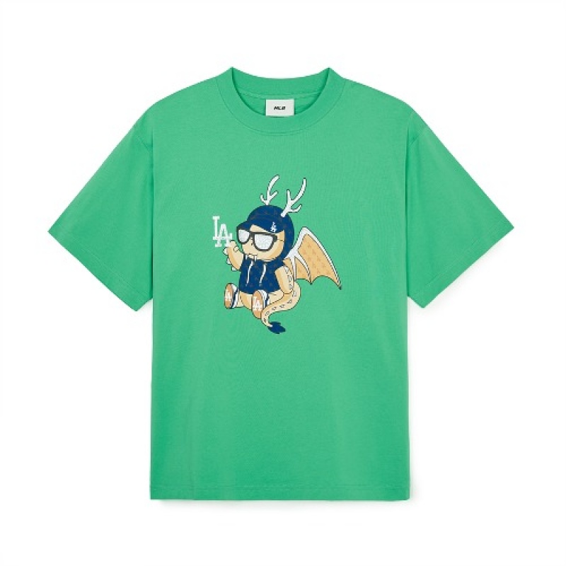 MLB Newyear Dragon Overfit T Shirts Green | Australia_MLB82276