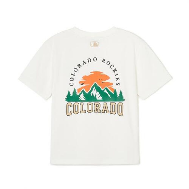 MLB Outdoor Camping Graphic T Shirt Tops White | Australia_MLB77813