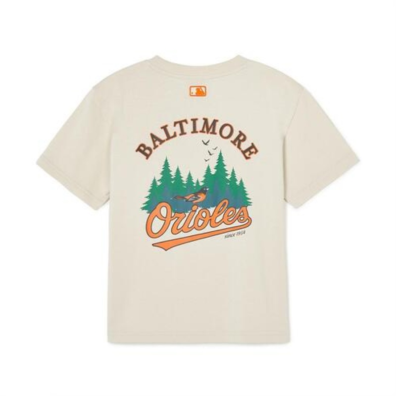 MLB Outdoor Camping Graphic T Shirt Tops Beige | Australia_MLB61953