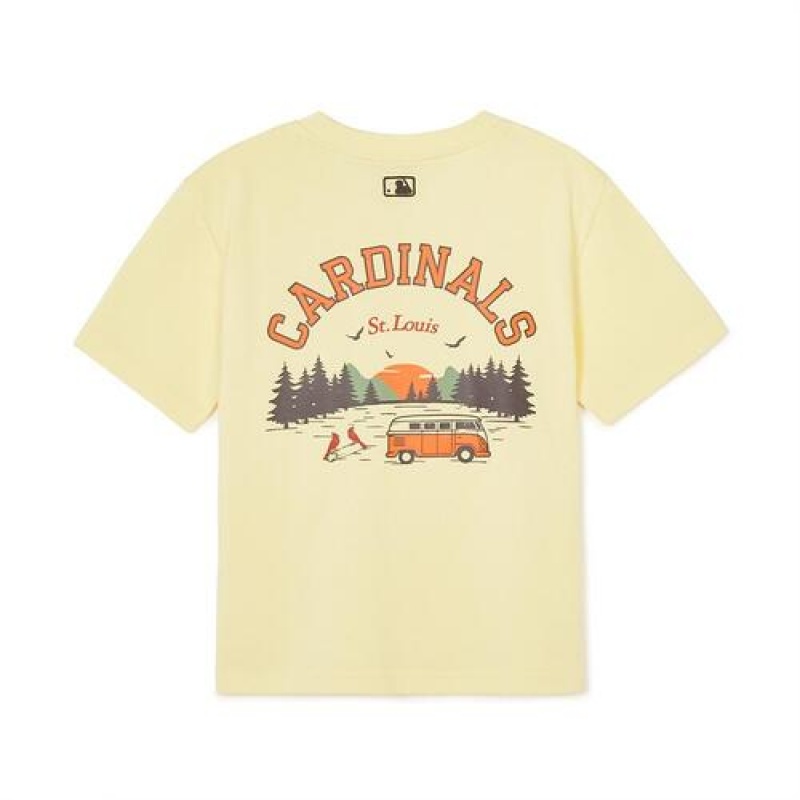 MLB Outdoor Camping Graphic T Shirt Tops Yellow | Australia_MLB20477