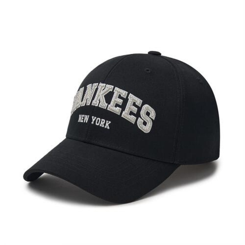 MLB Premium Varsity Lettering Logo Structured Baseball Caps Black | Australia_MLB79245