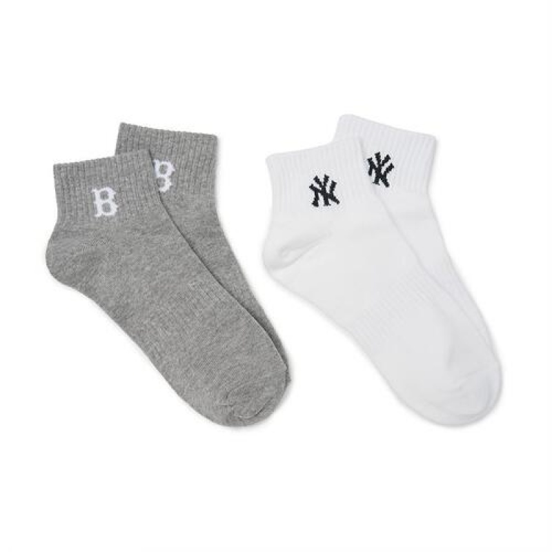 MLB Small Logo Short 2pairs Set Socks Grey | Australia_MLB35530