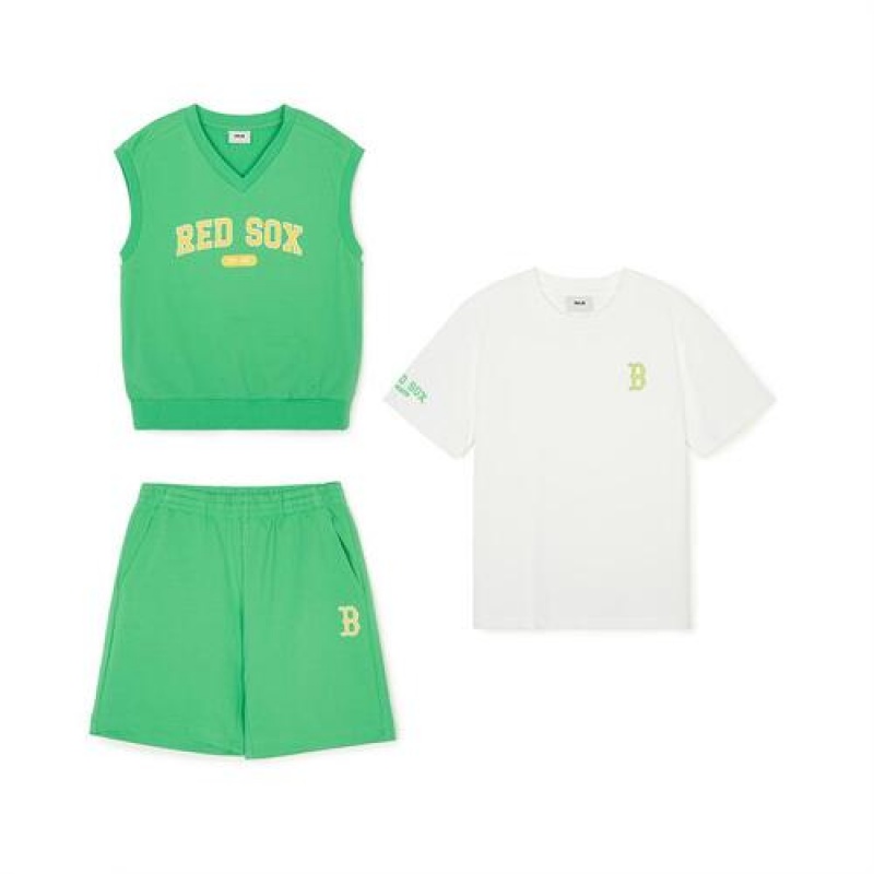 MLB Varsity 3pcs Vest Set Up Tops Green | Australia_MLB38768