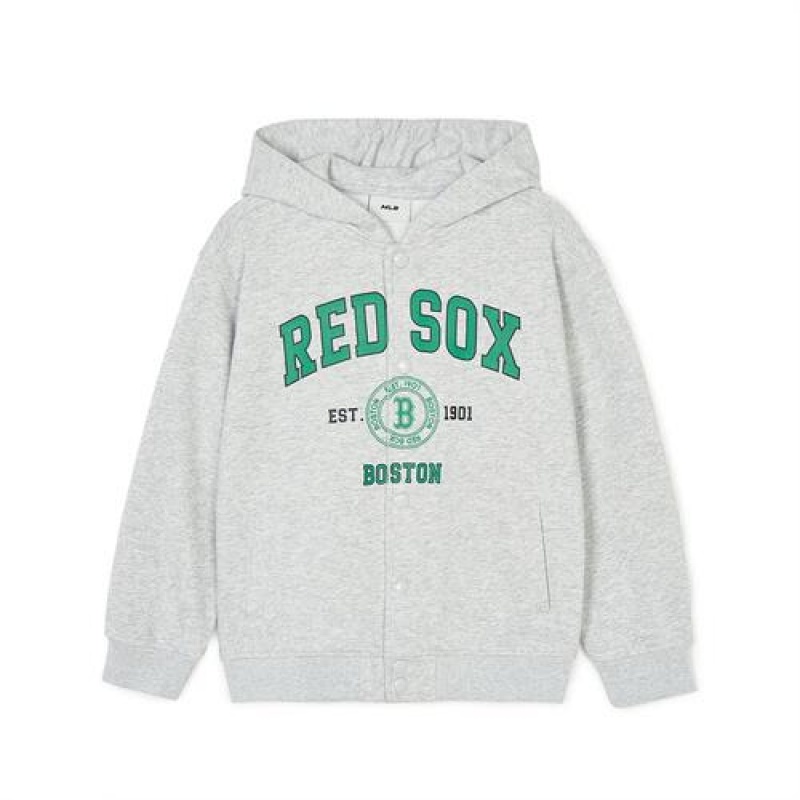 MLB Varsity Button Hoodie Tops Grey | Australia_MLB94222