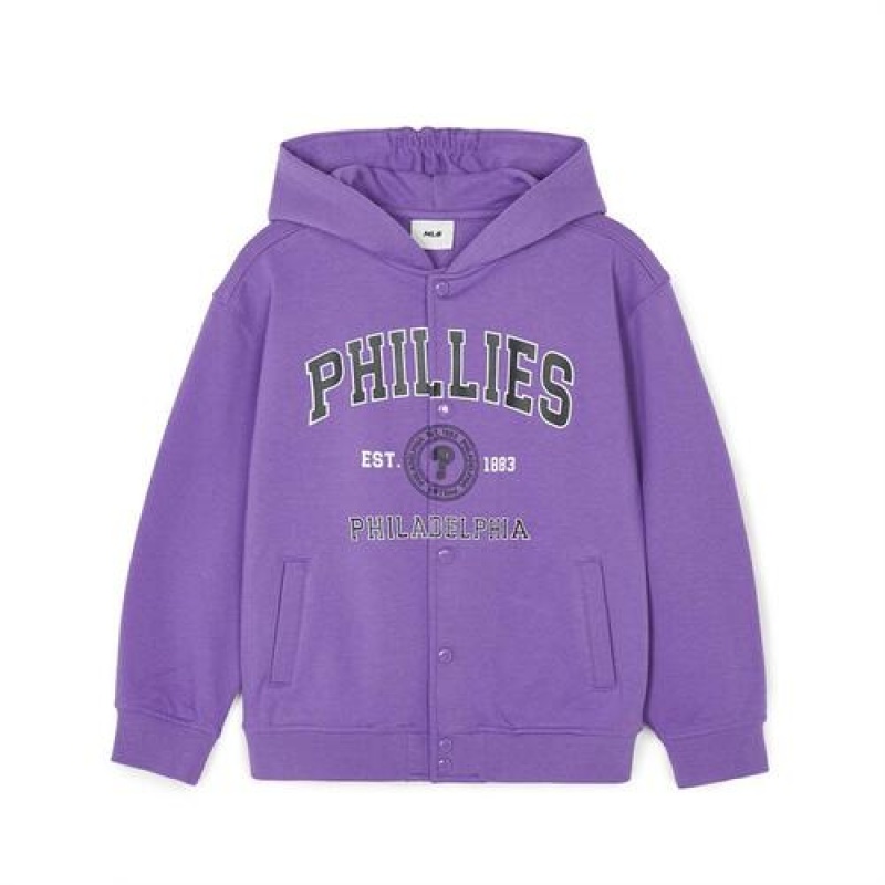 MLB Varsity Button Hoodie Tops Purple | Australia_MLB28051