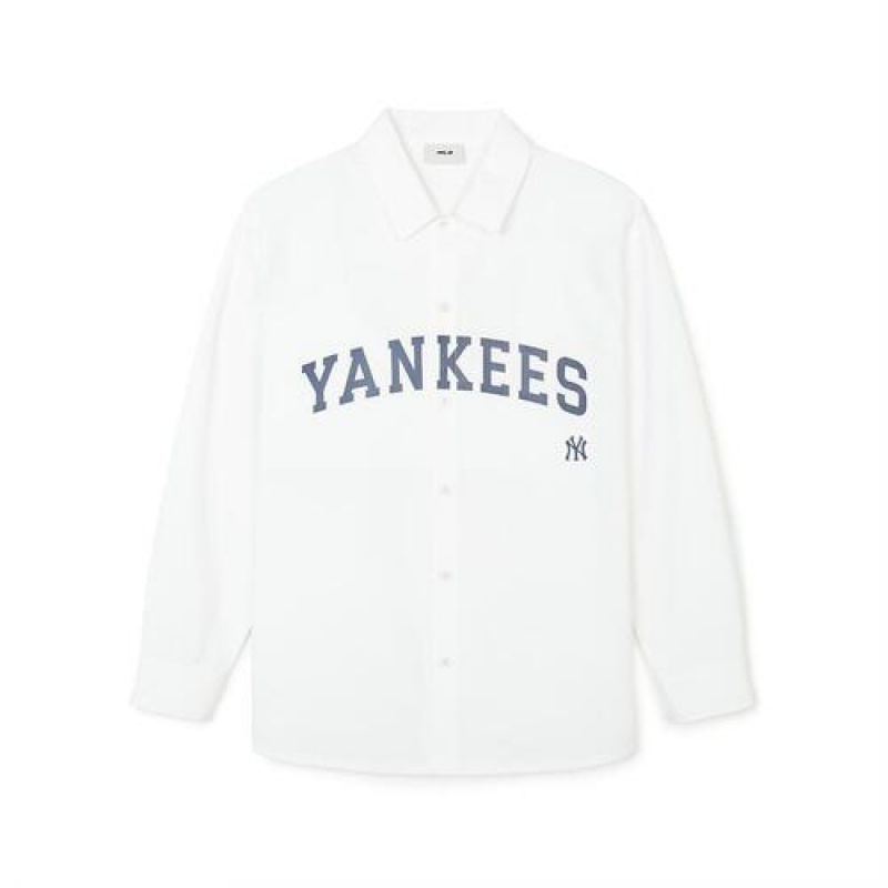 MLB Varsity Cotton Long Sleeve Shirts White | Australia_MLB10934