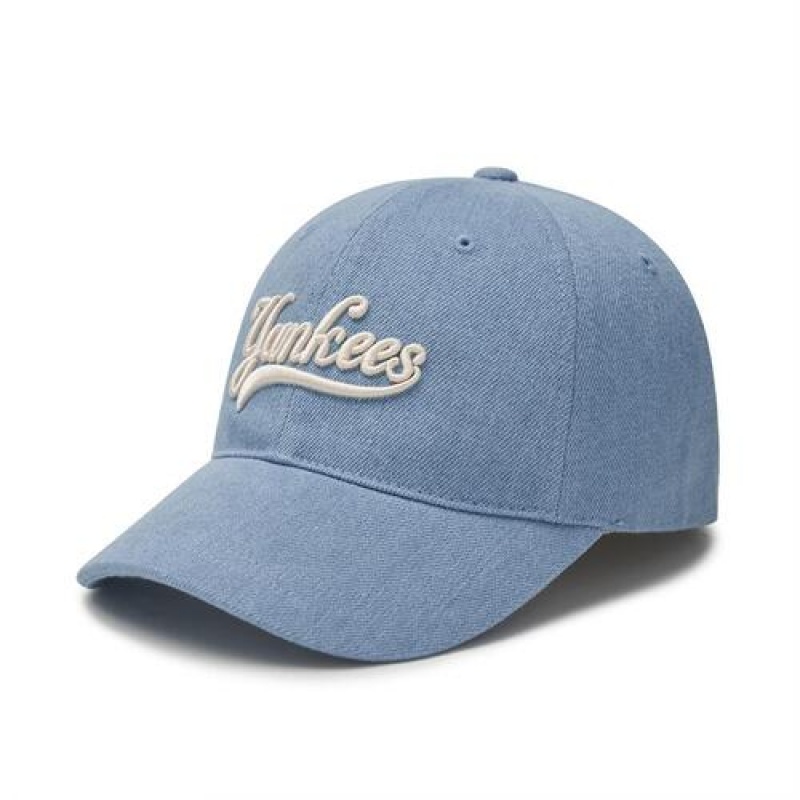 MLB Varsity Cursive Denim Unstructured Baseball Caps Blue | Australia_MLB54573