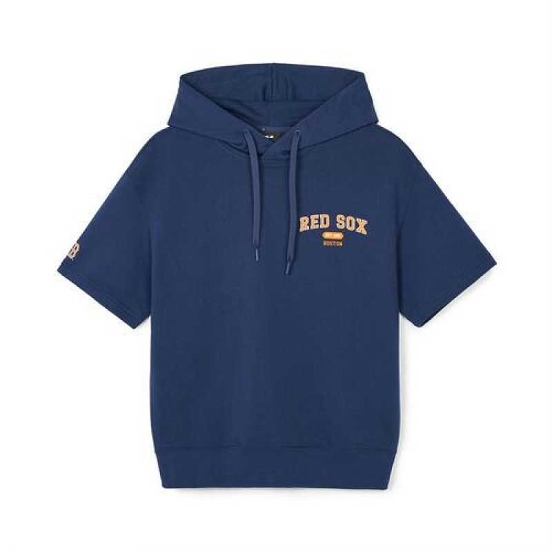 MLB Varsity Half Sleeve Hoodie T Shirts Blue | Australia_MLB74659