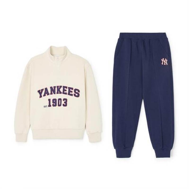 MLB Varsity Half Zip Up Mtm Set Up Tops White / Navy | Australia_MLB81260