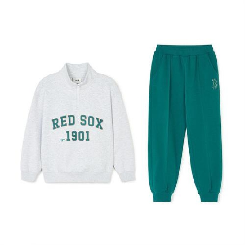 MLB Varsity Half Zip Up Mtm Set Up Tops White / Green | Australia_MLB66761