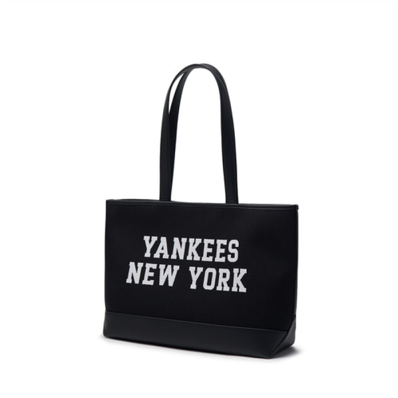 MLB Varsity Jacquard Canvas Large Tote Bags Black | Australia_MLB14819