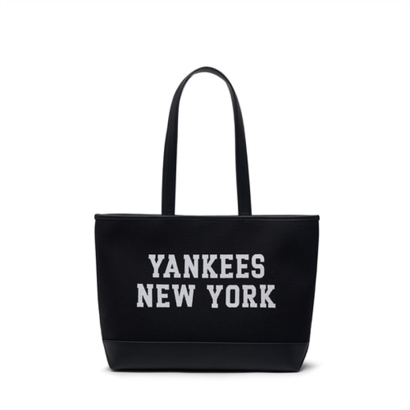 MLB Varsity Jacquard Canvas Large Tote Bags Black | Australia_MLB14819