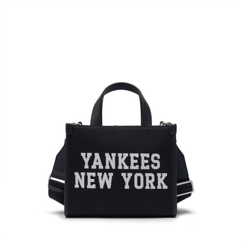 MLB Varsity Jacquard Canvas Small Tote Bags Black | Australia_MLB98041