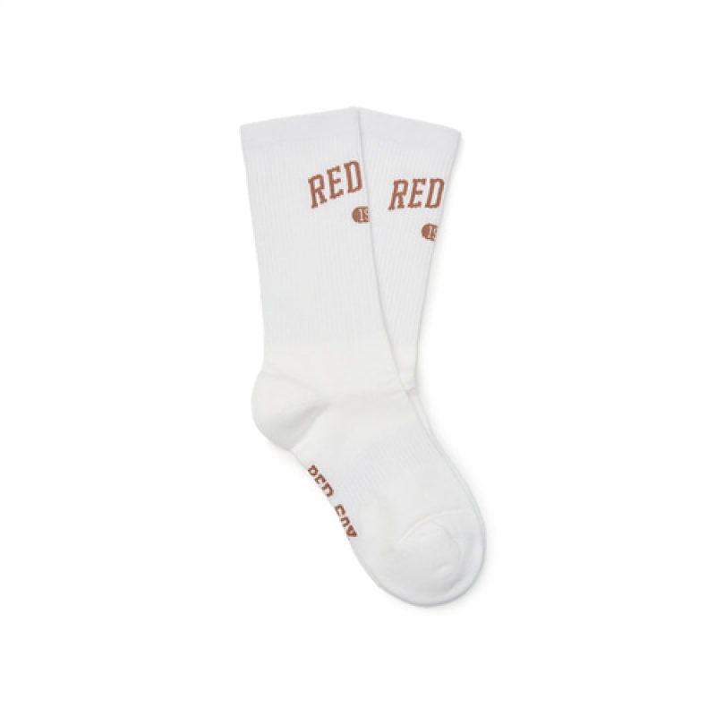 MLB Varsity Lettering Mid Socks White | Australia_MLB10569