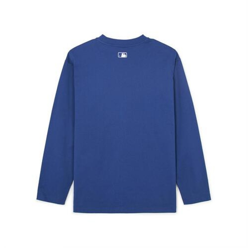 MLB Varsity Loose Fit Long Sleeve T Shirts Blue | Australia_MLB14239