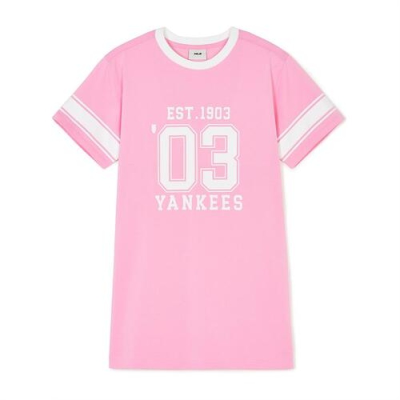 MLB Varsity Number Graphic Dress Tops Pink | Australia_MLB59168