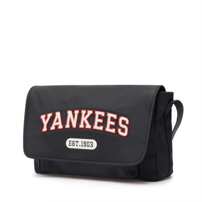 MLB Varsity Nylon Messenger Crossbody Bags Black | Australia_MLB59241