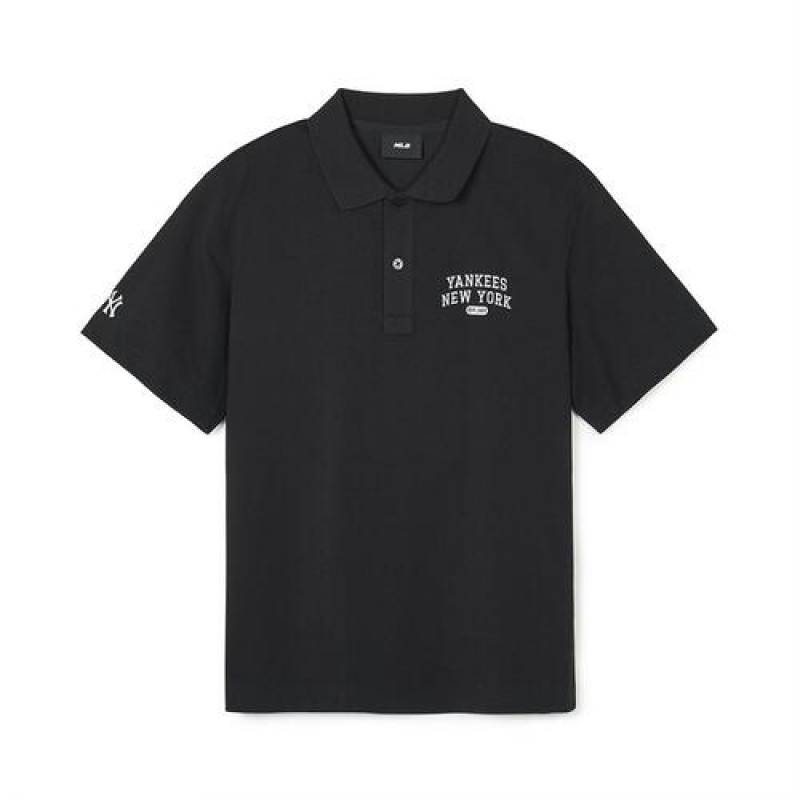 MLB Varsity Over Fit Polo T Shirts Black | Australia_MLB20750