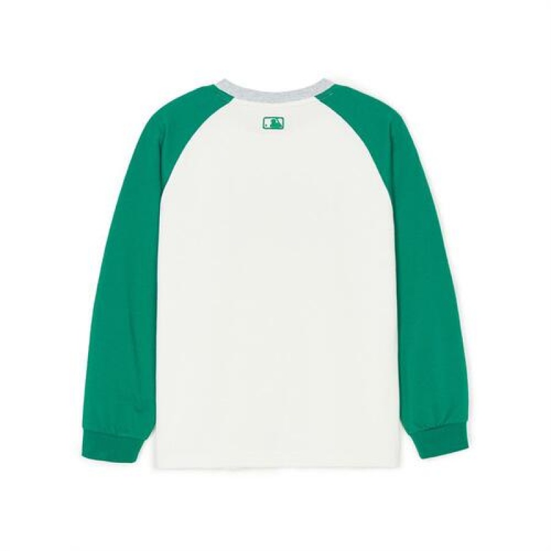 MLB Varsity Raglan T Shirt Tops Green | Australia_MLB56660