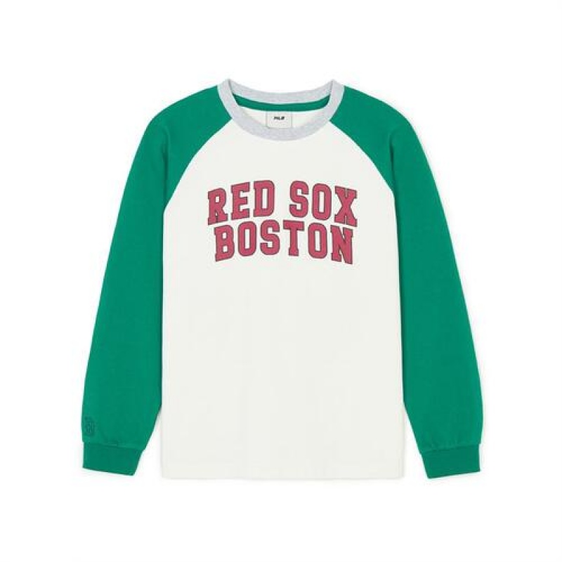 MLB Varsity Raglan T Shirt Tops Green | Australia_MLB56660