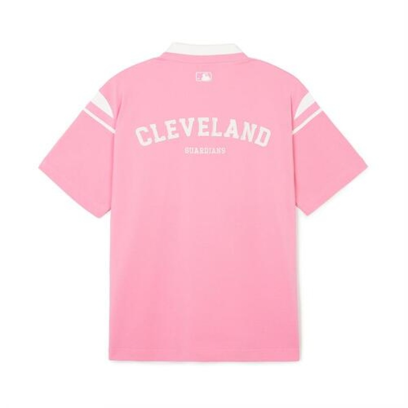 MLB Varsity Shoulder Point Over Fit Polo T Shirts Pink | Australia_MLB21373