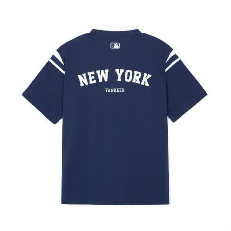 MLB Varsity Shoulder Point Over Fit Polo T Shirts Blue | Australia_MLB33651