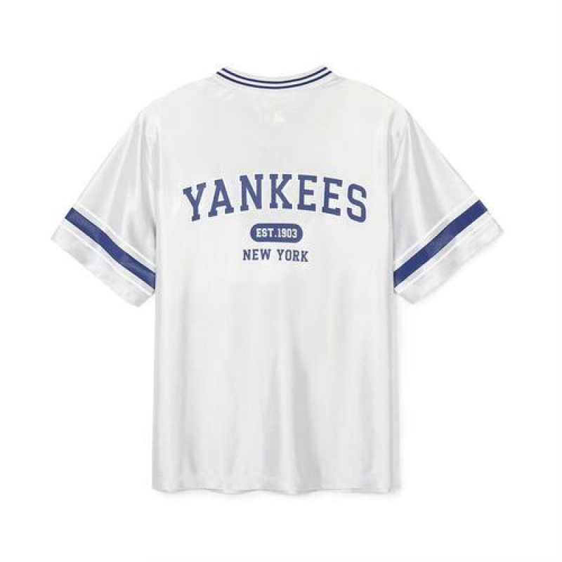 MLB Varsity Soccer Jersey V Neck Over Fit T Shirts White | Australia_MLB86372