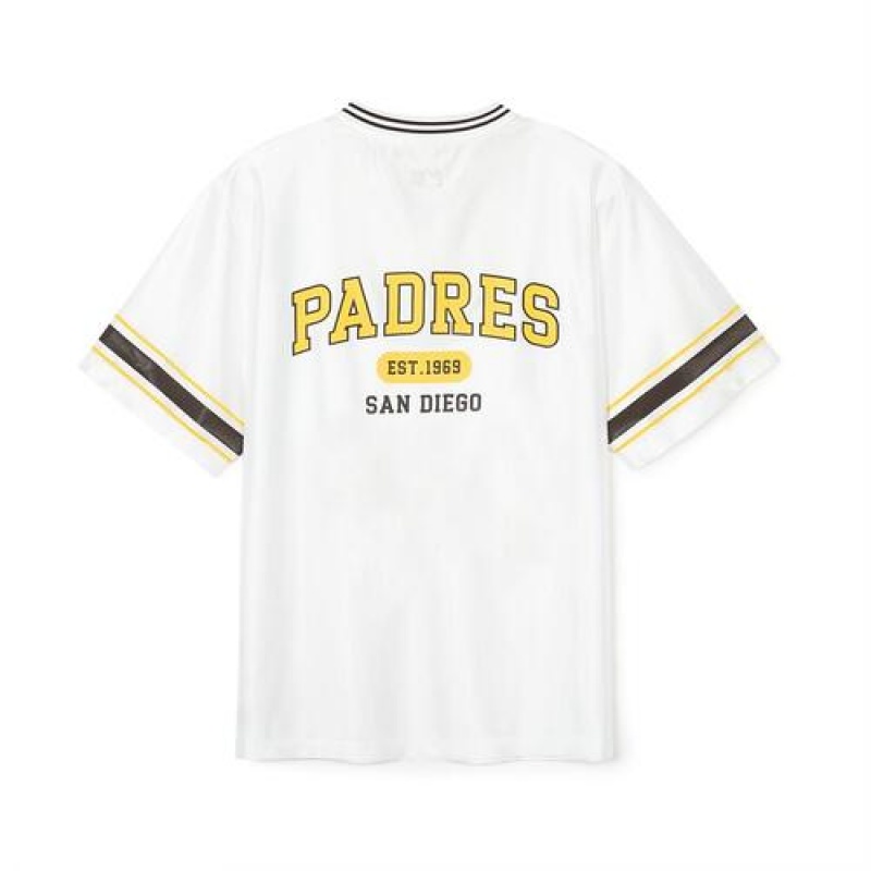 MLB Varsity Soccer Jersey V Neck Over Fit T Shirts White | Australia_MLB99876