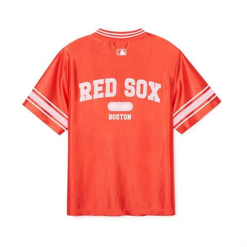 MLB Varsity Soccer Jersey V Neck Over Fit T Shirts Orange | Australia_MLB53676