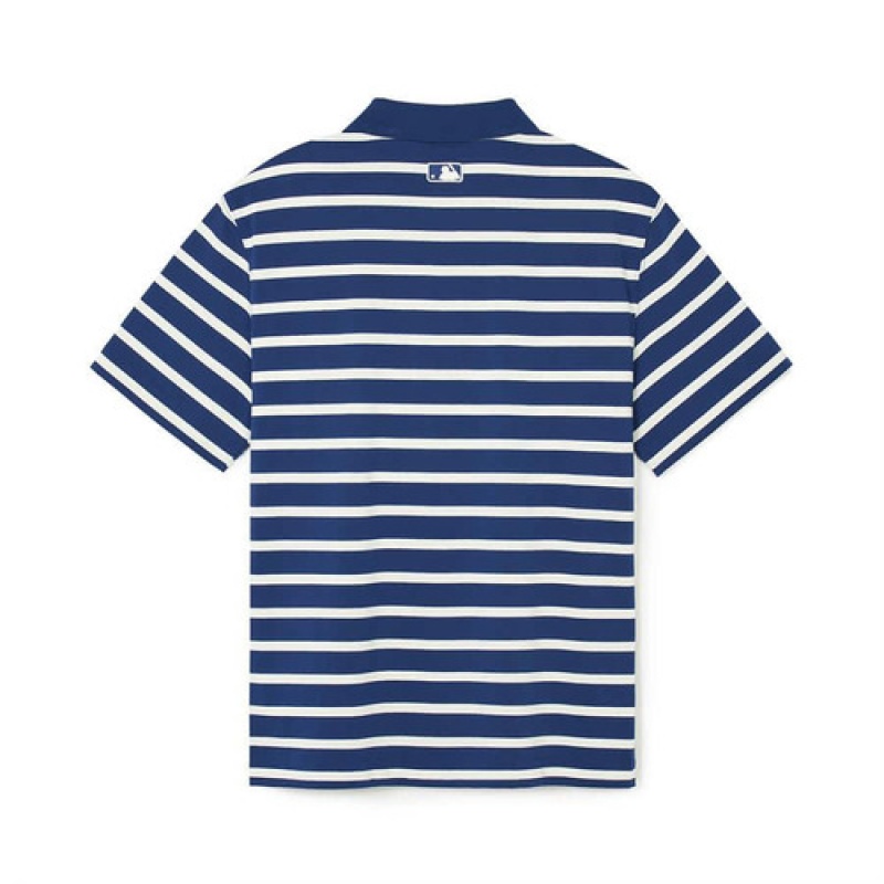 MLB Varsity Stripe Over Fit Polo T Shirts Blue | Australia_MLB49775