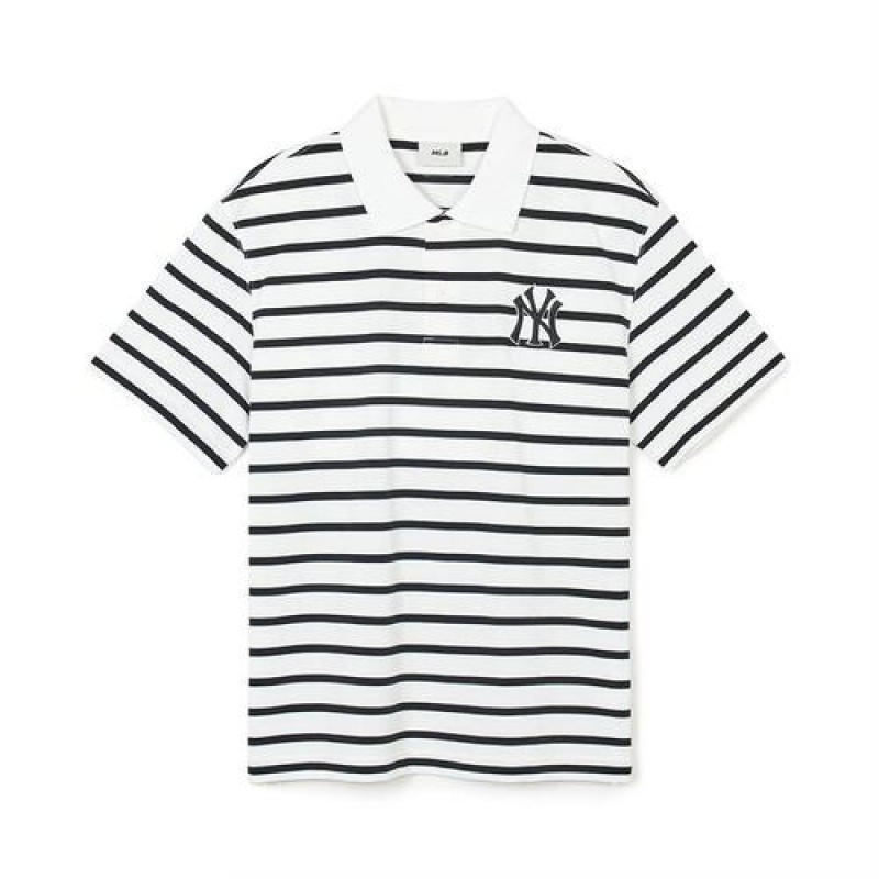 MLB Varsity Stripe Over Fit Polo T Shirts White / Black | Australia_MLB20190