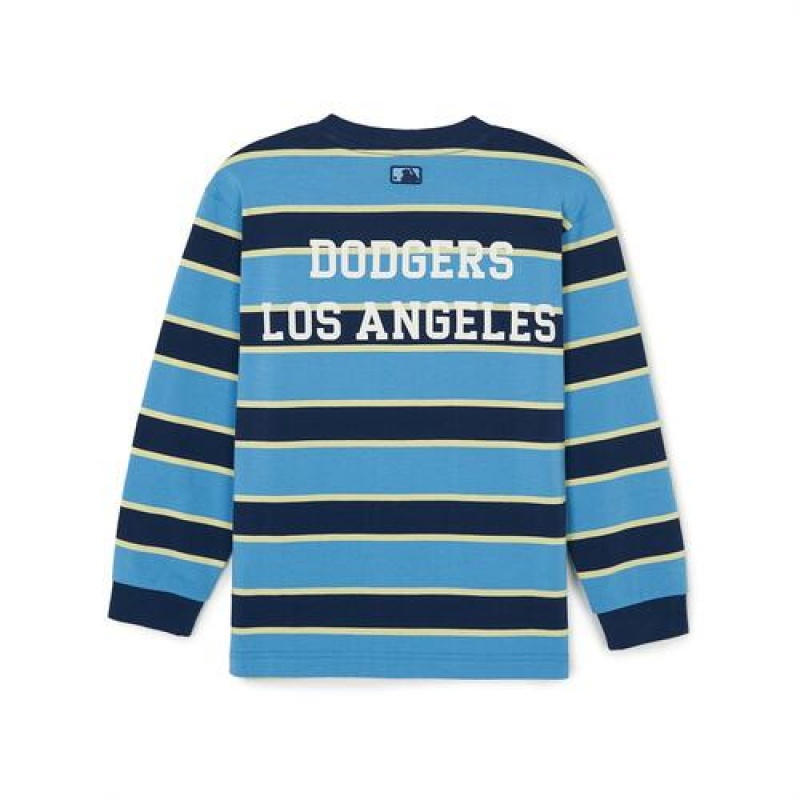 MLB Varsity Striped T Shirt Tops Blue | Australia_MLB49213