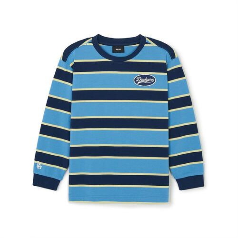 MLB Varsity Striped T Shirt Tops Blue | Australia_MLB49213