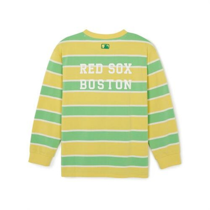 MLB Varsity Striped T Shirt Tops Yellow | Australia_MLB99582