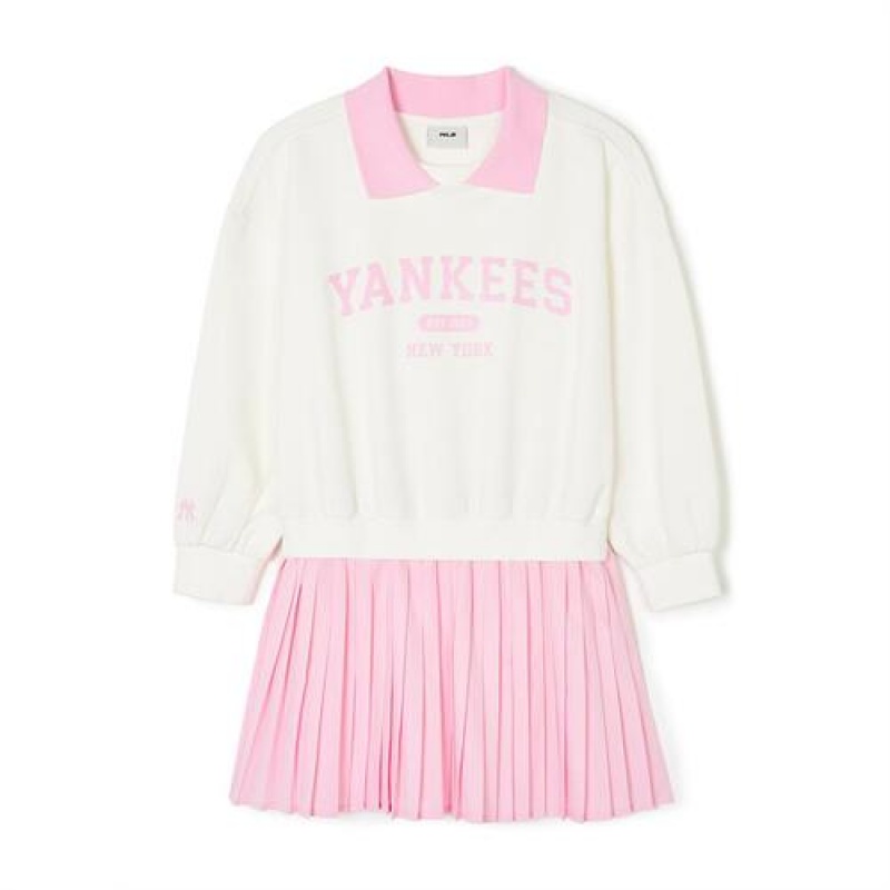 MLB Varsity Sweatshirt Dress Tops White / Pink | Australia_MLB63986