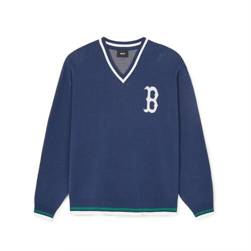 MLB Varsity V Neck Pullover Sweaters Blue | Australia_MLB76686