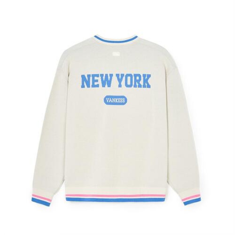 MLB Varsity V Neck Pullover Sweaters White | Australia_MLB49314