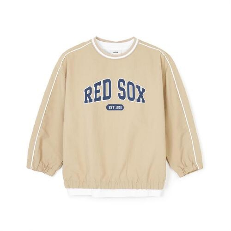 MLB Varsity Woven 3pcs Sweatshirt Set Up Tops Beige | Australia_MLB21162