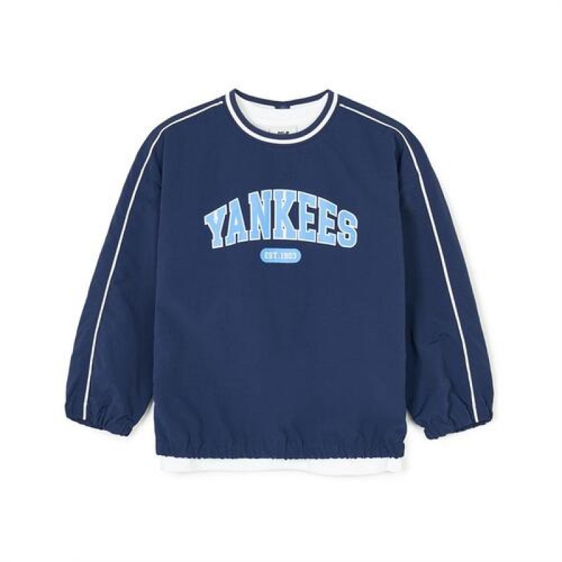 MLB Varsity Woven 3pcs Sweatshirt Set Up Tops Navy | Australia_MLB37607