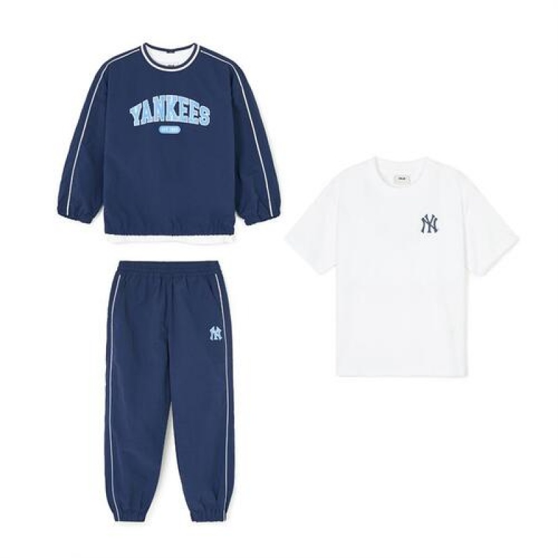 MLB Varsity Woven 3pcs Sweatshirt Set Up Tops Navy | Australia_MLB37607