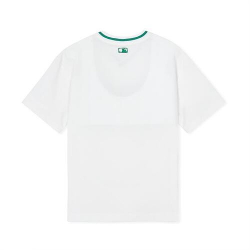 MLB Varsity Woven V-neck T-shirt Tops White | Australia_MLB30874