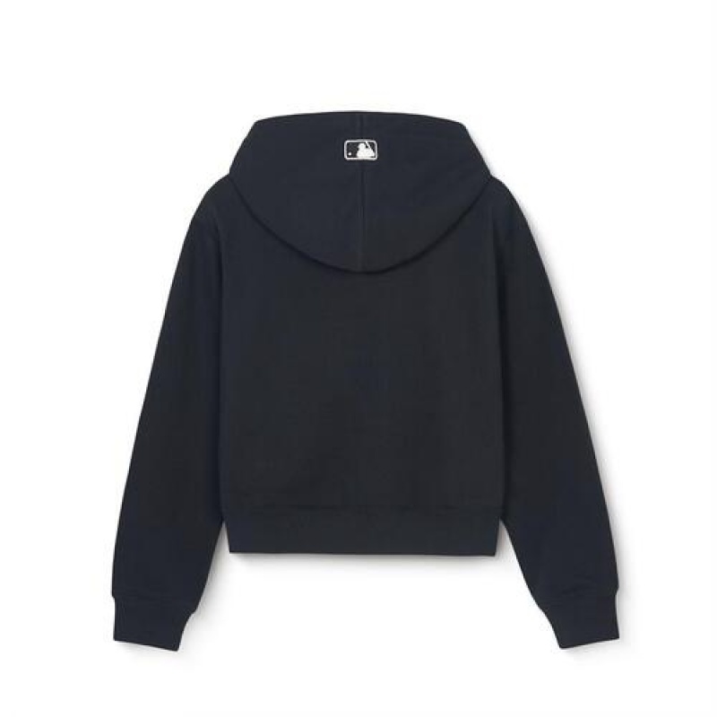 MLB Women Basic Small Logo Crop Hoodie Black | Australia_MLB10422